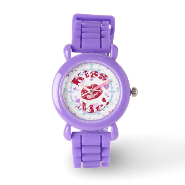 Kyss mig! Röd Läppar med öron Armbandsur (Framsida)