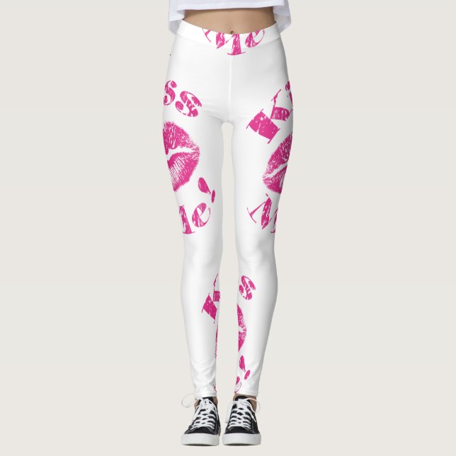 Kyss mig! Rosa Läppar Leggings (Framsida)