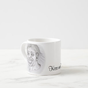 Kyss mig! Svart och vit ritning av Penna teckning Espressomugg