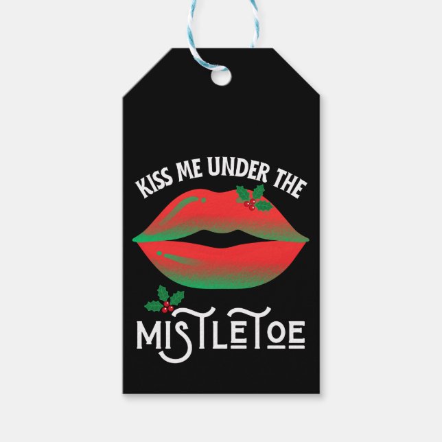 Kyss mig under Mistletoe Funny God Jul Presentetikett (Framsidan)