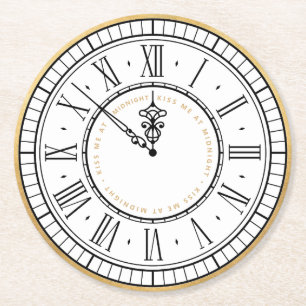 Kyss mig vid Midnight New Years Clock Underlägg Papper Rund