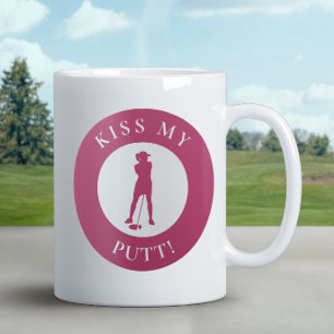 Kyss Min Putt Rolig Golfare Humor Silhuett Rosa Kaffemugg
