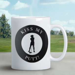 Kyss Min Putt Rolig Golfare Humor Silhuett Svart  Kaffemugg