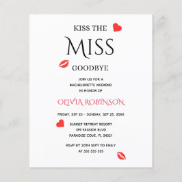 Kyss Miss Adjö Bachelorette Helg Inbjudan
