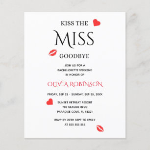 Kyss Miss Adjö Bachelorette Helg Inbjudan