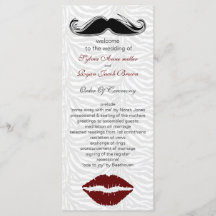 kyss och mustasch zebra ränder bröllopsprogram