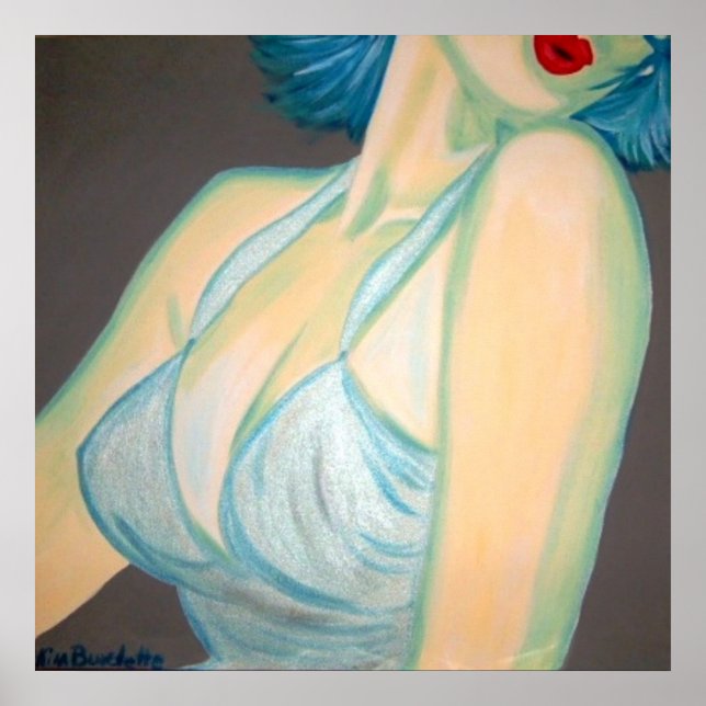 Kyss Poster, stift upp, grått blue läppar Kimba Poster (Framsidan)