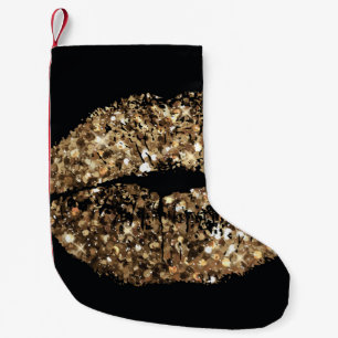 Kyss-print: guld shimmer-vintage. liten julstrumpa
