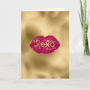 Kyss röda läppar Guld Glitter XOXO Kort