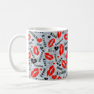 Kyss, röda läppar. kaffemugg