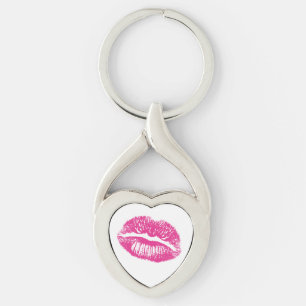 Kyss, Rosa Läppar Twisted Heart Silverfärgad Nyckelring