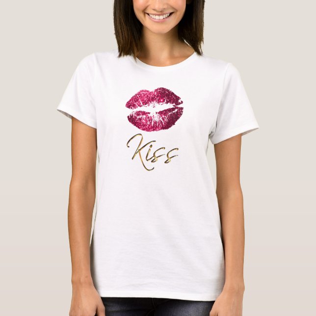 Kyss - shock rosaglitterläppar t-shirt (Framsida)
