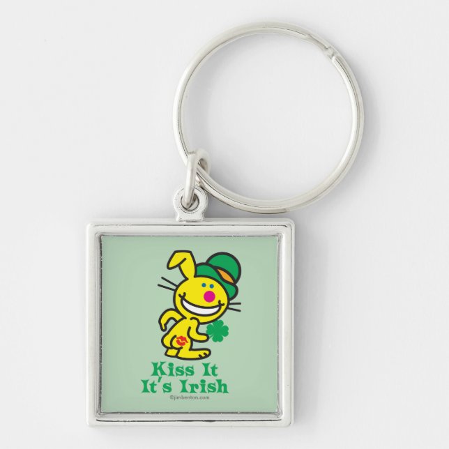 Kyssa det fyrkantig silverfärgad nyckelring (Framsidan)