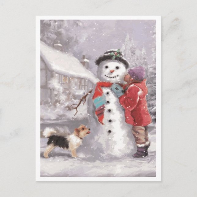 Kyssa en vinter jul snö man helg vykort (Framsida)