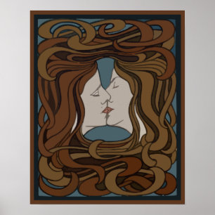 Kyssa för ansikten för vektorart nouveau två poster
