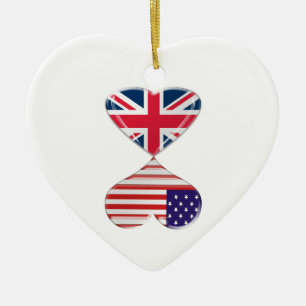 Kyssa konst för USA och UK-hjärtaflaggor Julgransprydnad Keramik
