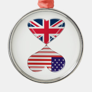 Kyssa konst för USA och UK-hjärtaflaggor Julgransprydnad Metall