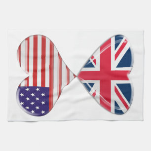 Kyssa konst för USA och UK-hjärtaflaggor Kökshandduk