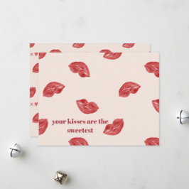 Kyssa läppstift röda på beige färg stor valentin julkort