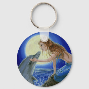 Kyssa mig sjöjungfru- & delfinfantasikeychain nyckelring