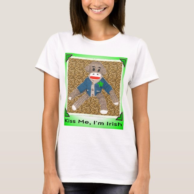 Kyssa mig, sock monkey för I-förmiddagirländare T-shirt (Framsida)