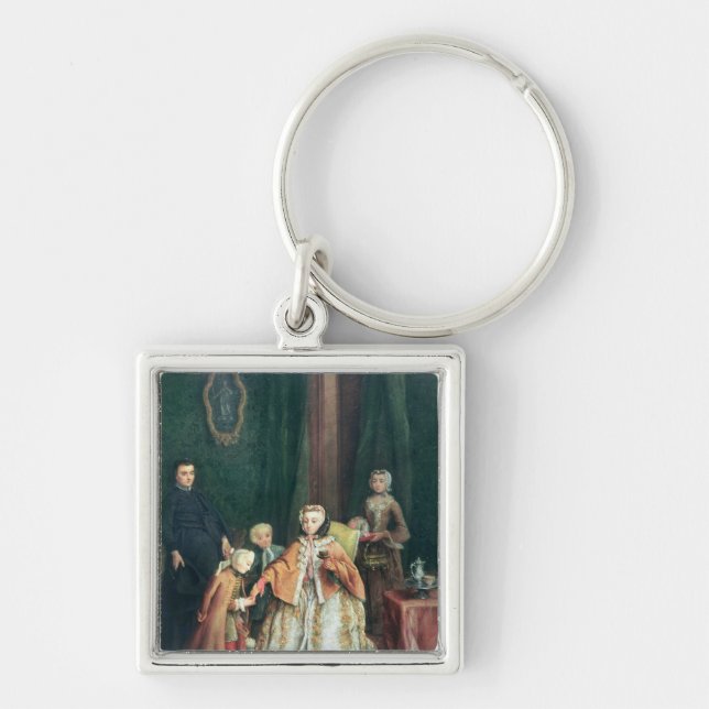 Kyssa räcka fyrkantig silverfärgad nyckelring (Framsidan)