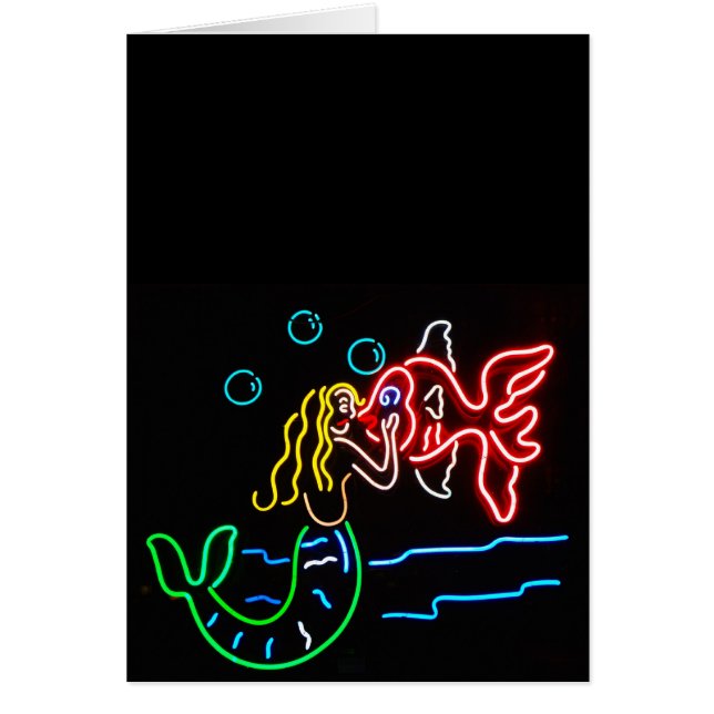 Kyssande fisk för sjöjungfru i neon hälsningskort (Framsidan)