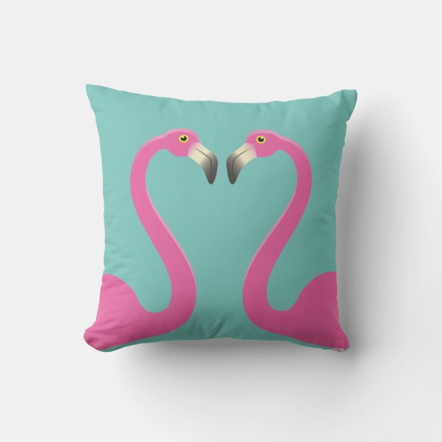 Kyssande flamingos turkos utomhus kudd kudde (Framsida)
