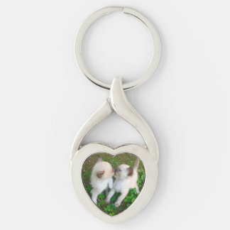 Kyssande kattungar twisted heart silverfärgad nyckelring