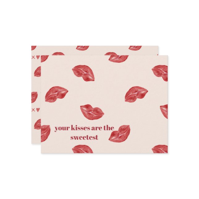 Kyssande läppar röda på beige färg stor valentin julkort (Fram/Back In Situ)