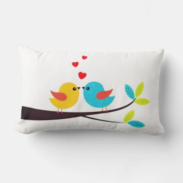 *KYSSANDE LOVEBIRDS FÖR LOVEBIRDS* LUMBAR KUDDE (Framsida)