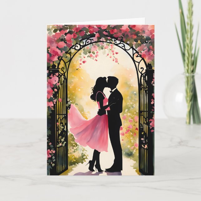 Kyssande par i trädgården Alla hjärtans dag Kort (Framsida)