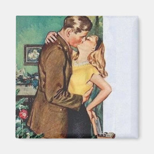 Kyssande par jul vintage magnet