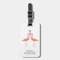 Kyssande rosa flamingos Herr & Fru monogram