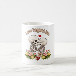 Kyssande skelettpar med blomster gotik kaffemugg
