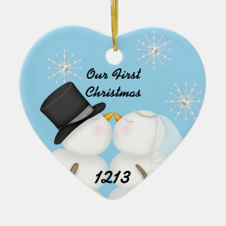 Kyssande snögubbear att gifta sig vår 1st Chrismas Julgransprydnad Keramik