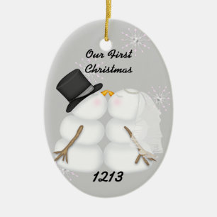 Kyssande snögubbear att gifta sig vår 1st Chrismas Julgransprydnad Keramik