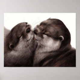 Kyssande utter - Handmålad Wildlife Art Poster