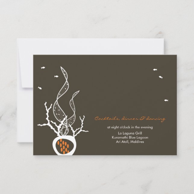 Kyssar Fiskar Korallstrand Whimsical Söt Bröllop Inbjudningar (Framsida)