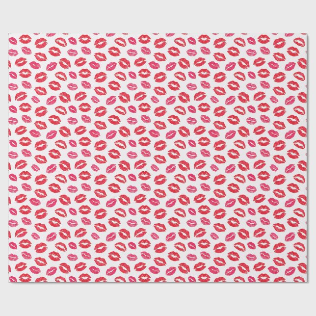 Kyssar Läppar Sassy Rosa och Röd Presentpapper (Platt)
