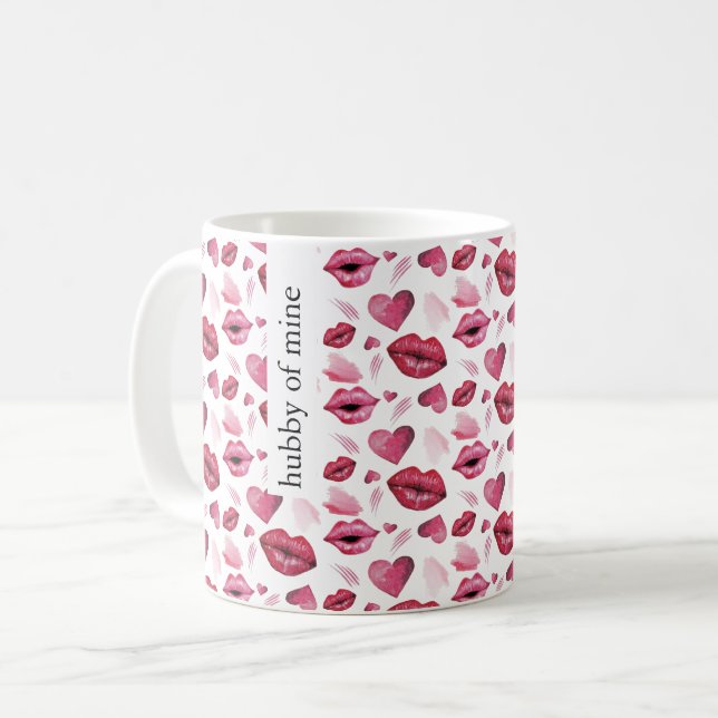 Kyssar Och Hjärtan Mönster Akvarell Kaffemugg (Framsida vänster)