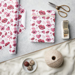Kyssar Och Hjärtan Mönster Vattenfärg Presentpapper