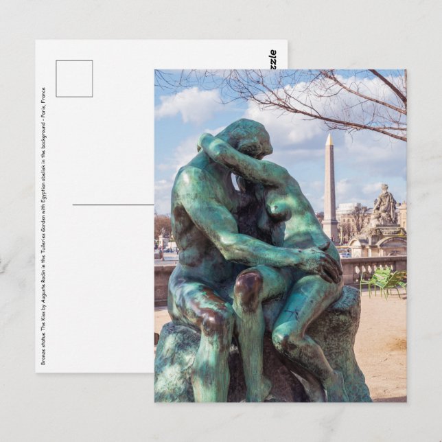 Kyssen av Auguste Rodin vid Tuilerierna, Paris Vykort (Fram/baksida)