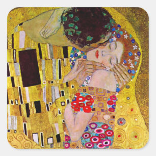 Kyssen av Gustav Klimt, Vintage Art Nouveau Fyrkantigt Klistermärke