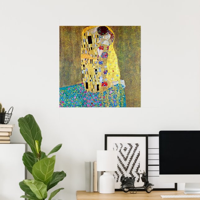 Kyssen av Gustav Klimt, Vintage Art Nouveau Poster (Hemmakontoret)