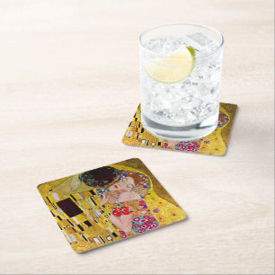 Kyssen av Gustav Klimt, Vintage konst bröllop Underlägg Papper Kvadrat