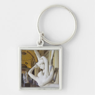 Kyssen mellan Cupid och Psyche, av Antonio Canova Fyrkantig Silverfärgad Nyckelring
