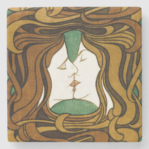 Kyssen Peter Behrens Art Nouveau Vintage Konst Stenunderlägg