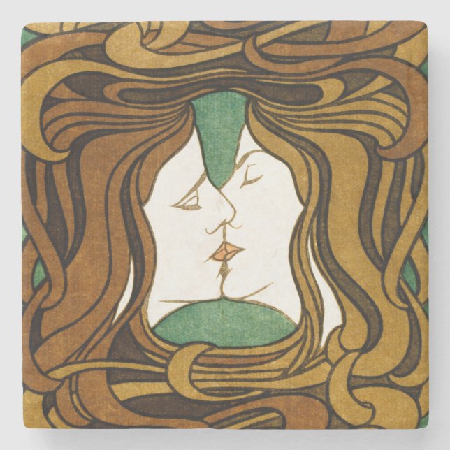 Kyssen Peter Behrens Art Nouveau Vintage Konst Stenunderlägg (Framsidan)