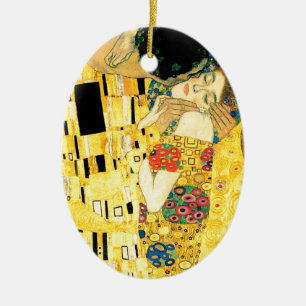 Kyssen vid den Gustav Klimt art nouveau Julgransprydnad Keramik